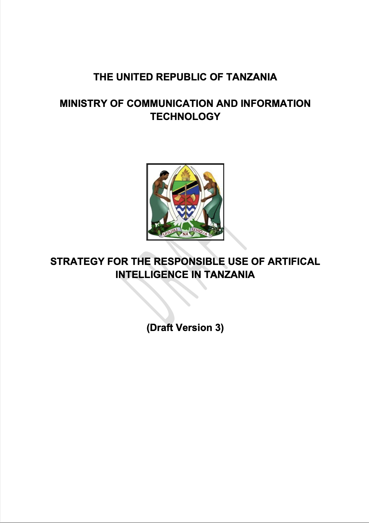 STRATEGY FOR THE RESPONSIBLE USE OF ARTIFICAL INTELLIGENCE IN TANZANIA - DRAFT